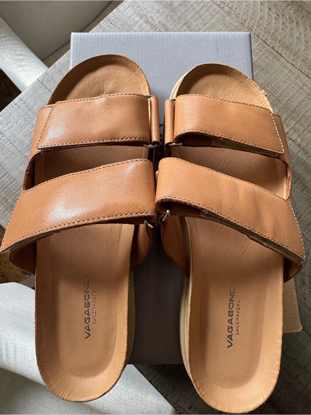 Vagabond Cognac Leather Double-Strap Slides